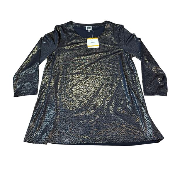 Anne Klein Blouse Black Gold Metallic Knit Stretch Popover Party Formal NWT - Picture 1 of 4